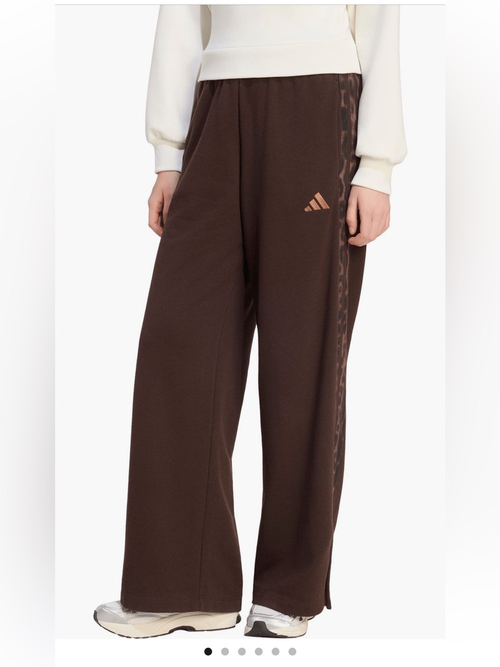 adidas Brown Wide-Leg Track Pants with Side Stripe
